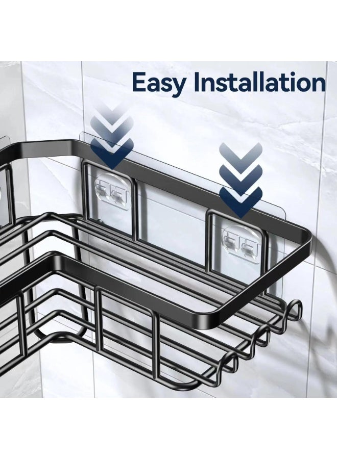 3 Pack Shower Caddy Set, 2 Stainless Steel Shower Shelves & 1 Soap Holder, Adhesive Shower Organizer with Hooks, No Drill Corner Shower Shelf, Rustproof Bathroom Storage Rack, Wall Mounted Bathroom Accessories - Image 5