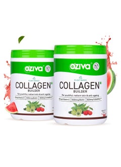 OZiva Vegan Collagen Watermelon Biotin Vitamin C Brighter Youthful Skin Collagen Supplement Women Men Plant Based Powder Certified Vegan 200g pack of 2  - Image 1