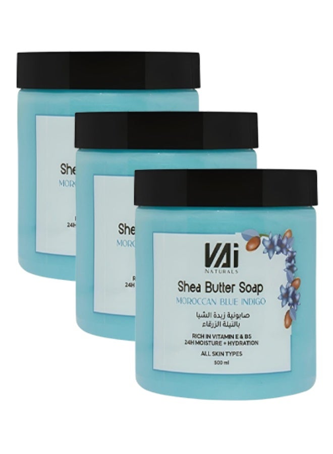 VAI 3 قطع صابون زبدة الشيا المغربي أزرق نيلي غني بفيتامين E يوفر ترطيبًا يدوم 24 ساعة لجميع أنواع البشرة 500 مل - Image 1