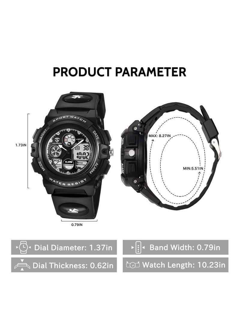 ساعة أطفال، ساعات للأولاد من سن 5 إلى 15 عامًا، ساعة رقمية تناظرية للأطفال، ساعة للأولاد والبنات، ساعة أطفال مقاومة للماء مع منبه وساعة توقيت وساعة يد، هدايا  (أسود) - Image 5