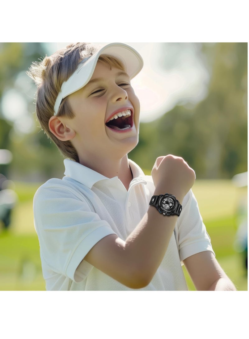 ساعة أطفال، ساعات للأولاد من سن 5 إلى 15 عامًا، ساعة رقمية تناظرية للأطفال، ساعة للأولاد والبنات، ساعة أطفال مقاومة للماء مع منبه وساعة توقيت وساعة يد، هدايا  (أسود) - Image 2