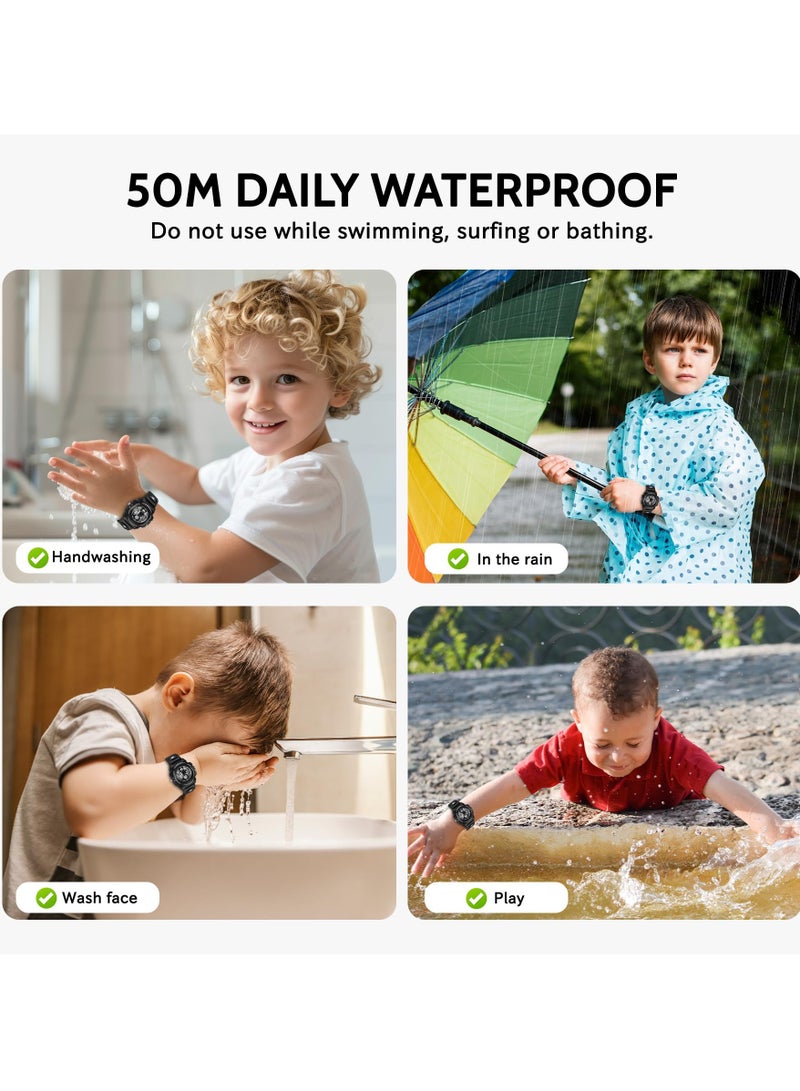 ساعة أطفال، ساعات للأولاد من سن 5 إلى 15 عامًا، ساعة رقمية تناظرية للأطفال، ساعة للأولاد والبنات، ساعة أطفال مقاومة للماء مع منبه وساعة توقيت وساعة يد، هدايا  (أسود) - Image 4