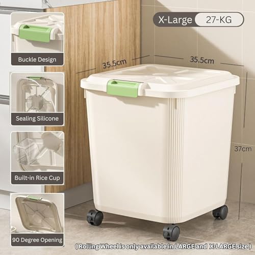 Ash  Roh Ash & Roh Large Plastic Storage Bin with Lid and Wheels, Airtight Rolling Container for Pet Food, Grains, Toys, and Pantry Items (27KG -X Large (WITH WHEELS)) - Image 2