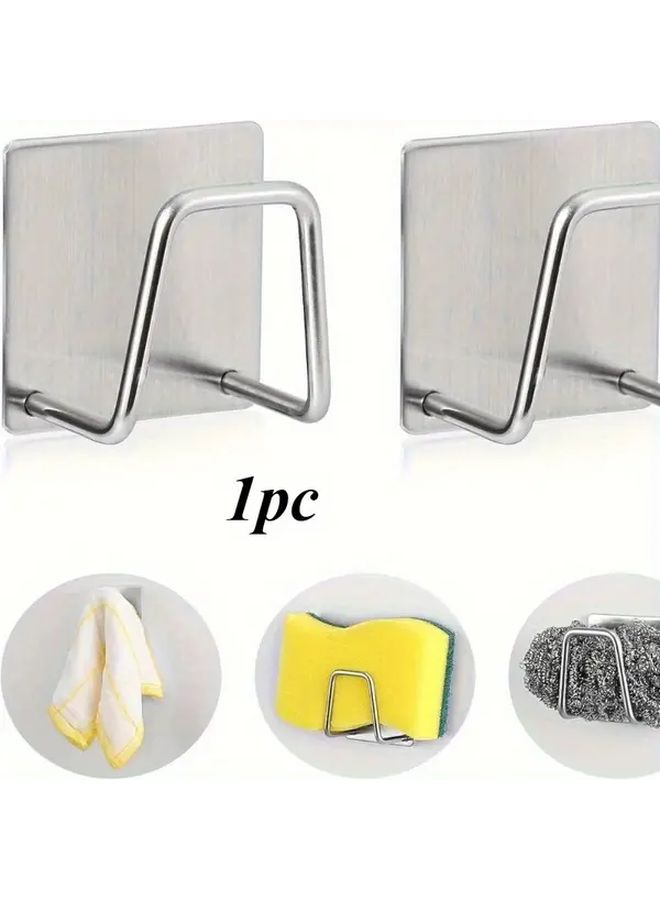 1pc Stainless Steel Sponge Rack Kitchen Sink Organizer Anti Rust Brushed Wall Mount - Image 1