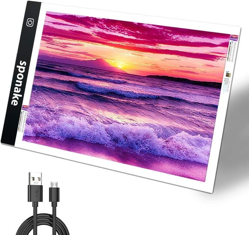 sponake A4 Light Pad for Diamond Painting - Light Board Tracing with 3 Level Brightness Apply to Full Drill & Partial Drill 5D Diamonds Art - Craft, Sketching, Animation,Weeding Vinyl - Image 1