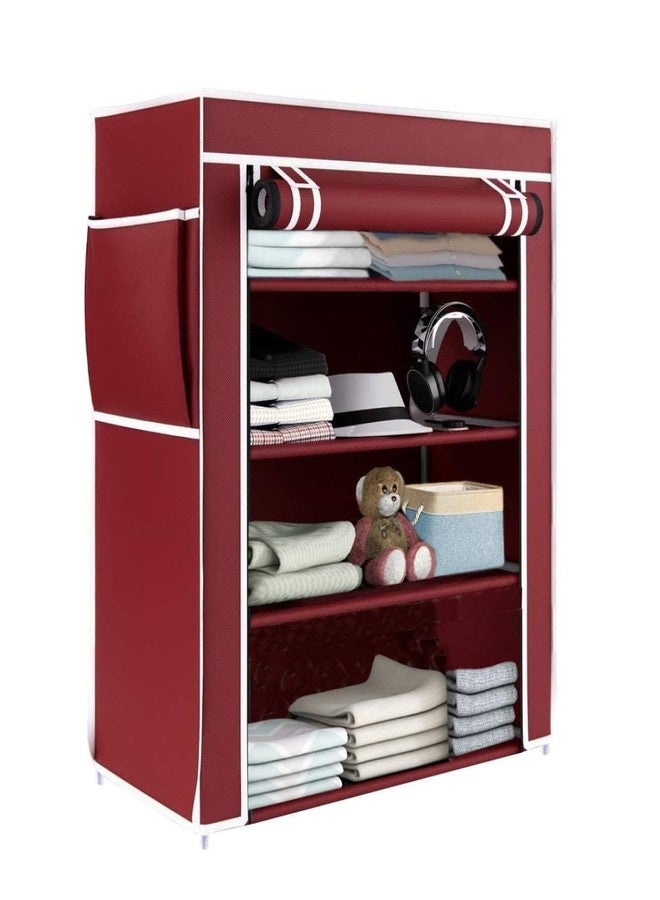 Ebee Plastic 4 Shelves Cloth Cabinet (Maroon) - Image 1
