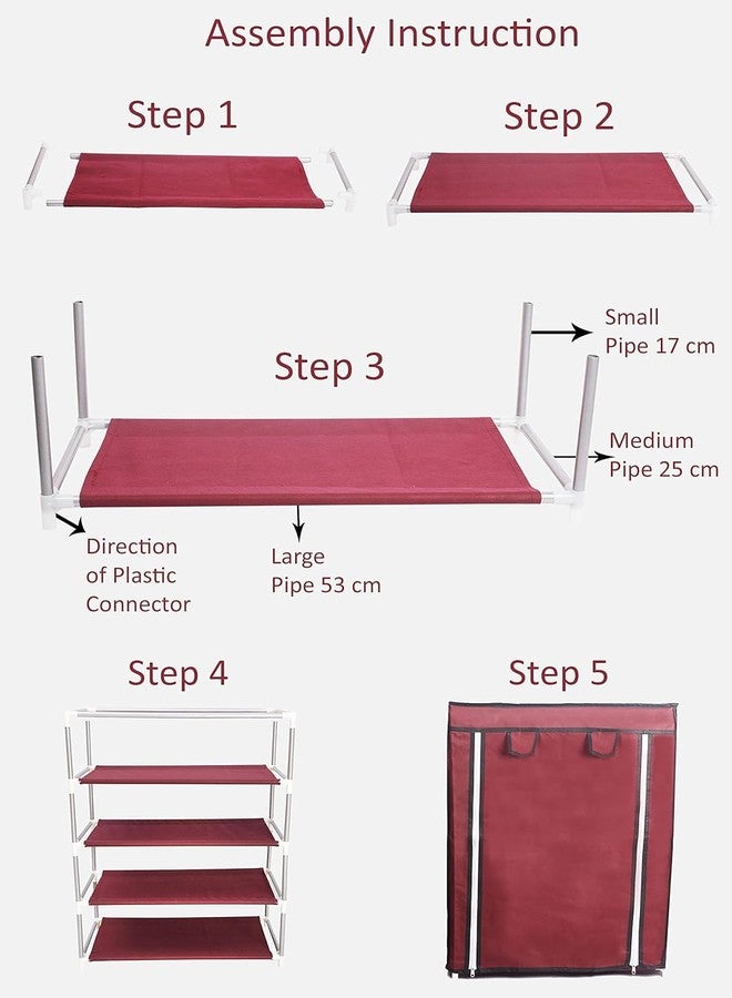 Ebee Plastic 4 Shelves Cloth Cabinet (Maroon) - Image 2