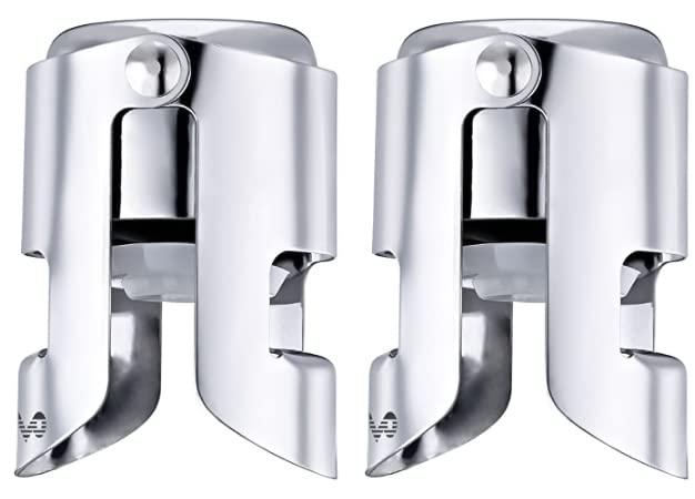 OWO Champagne Bottle Stoppers Stainless Steel Reusable Champagne Cork  Saver Stopper Leak Proof Prosecco  Sparkling Wine Plug Bubble Retention ProtectionSilver 2 Pack