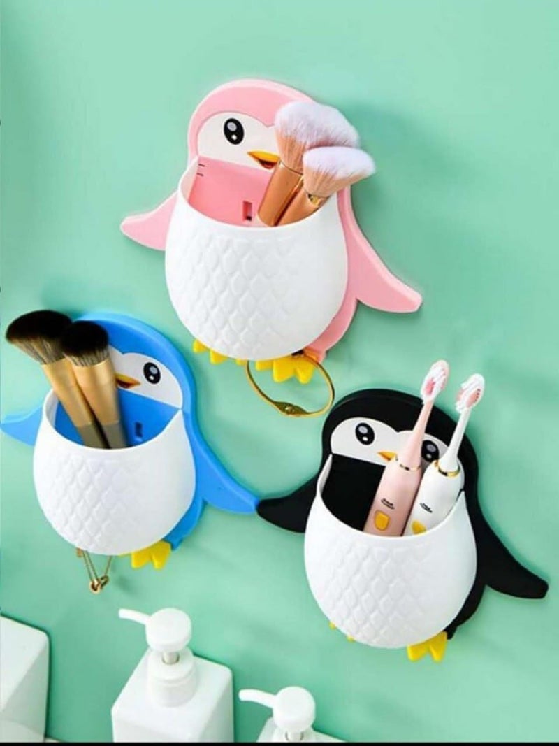 VIDORA VIDORA Toothbrush Holder Penguin Wall Mounted Storage Rack, Multifunctional Wall Hanging for Makeup Tools, Pens, Kitchen Chopsticks, Bathroom, Living Room Remote Control Storage - Image 1