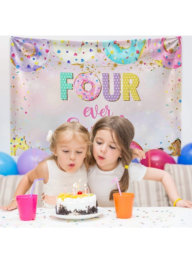 Mocsicka 4Th Donut Birthday Backdrop Four Ever Sweet Donut Birthday Party Decoration Background Toddler Girl 4Th Birthday Party Banner Supplies (7X5Ft (82X60 Inch))  - Image 3