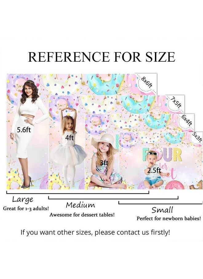 Mocsicka 4Th Donut Birthday Backdrop Four Ever Sweet Donut Birthday Party Decoration Background Toddler Girl 4Th Birthday Party Banner Supplies (7X5Ft (82X60 Inch))  - Image 5
