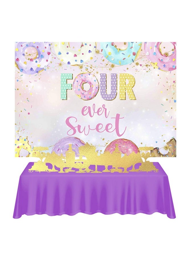 Mocsicka 4Th Donut Birthday Backdrop Four Ever Sweet Donut Birthday Party Decoration Background Toddler Girl 4Th Birthday Party Banner Supplies (7X5Ft (82X60 Inch))  - Image 4