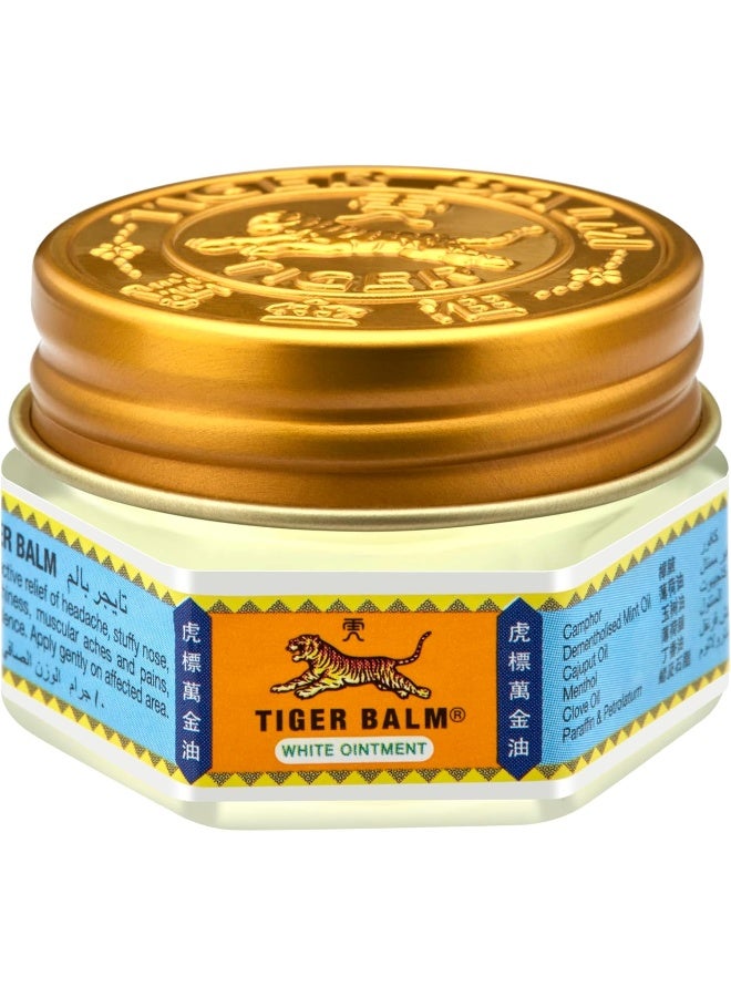 Tiger Balm مرهم تايجر بالمر الأبيض | علاجات الصداع، يخفف من انسداد الأنف، الغازات والحكة بسبب لدغات الحشرات | خصائص تخفيف الألم سريعة المفعول | 10 جرام - Image 1