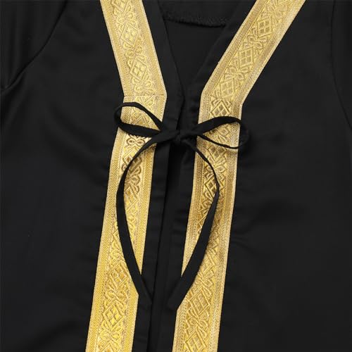 IMEKIS Newborn Baby Boys Muslim Abaya Set With Hijab Dubai Long Sleeve Golden Trimming Kaftan Infant Islamic Arabic Robe Clothes Head Scarf Outfit Black 6-12 Months - Image 3