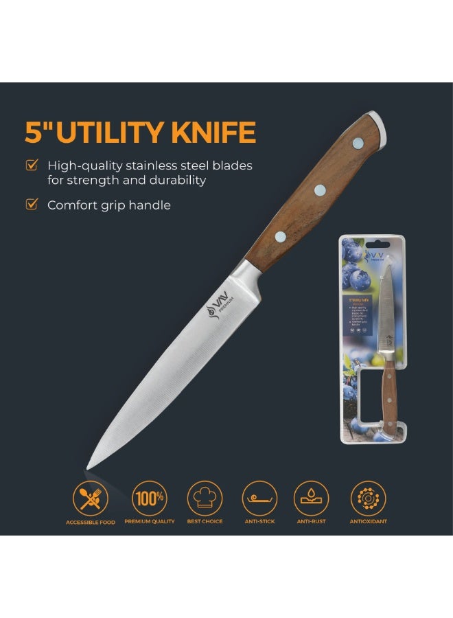 VAV GET Premium 5-inch Utility Knife. Comfortable Walnut Wood Handle and Professional Stainless Steel with Long-Lasting Sharpness. - Image 5