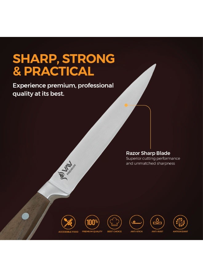 VAV GET Premium 5-inch Utility Knife. Comfortable Walnut Wood Handle and Professional Stainless Steel with Long-Lasting Sharpness. - Image 4