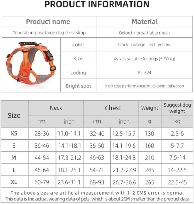 Le Pet New Dog Chest Harness Vest Type Reflective Big Dog Harness - Medium, Orange - Image 5
