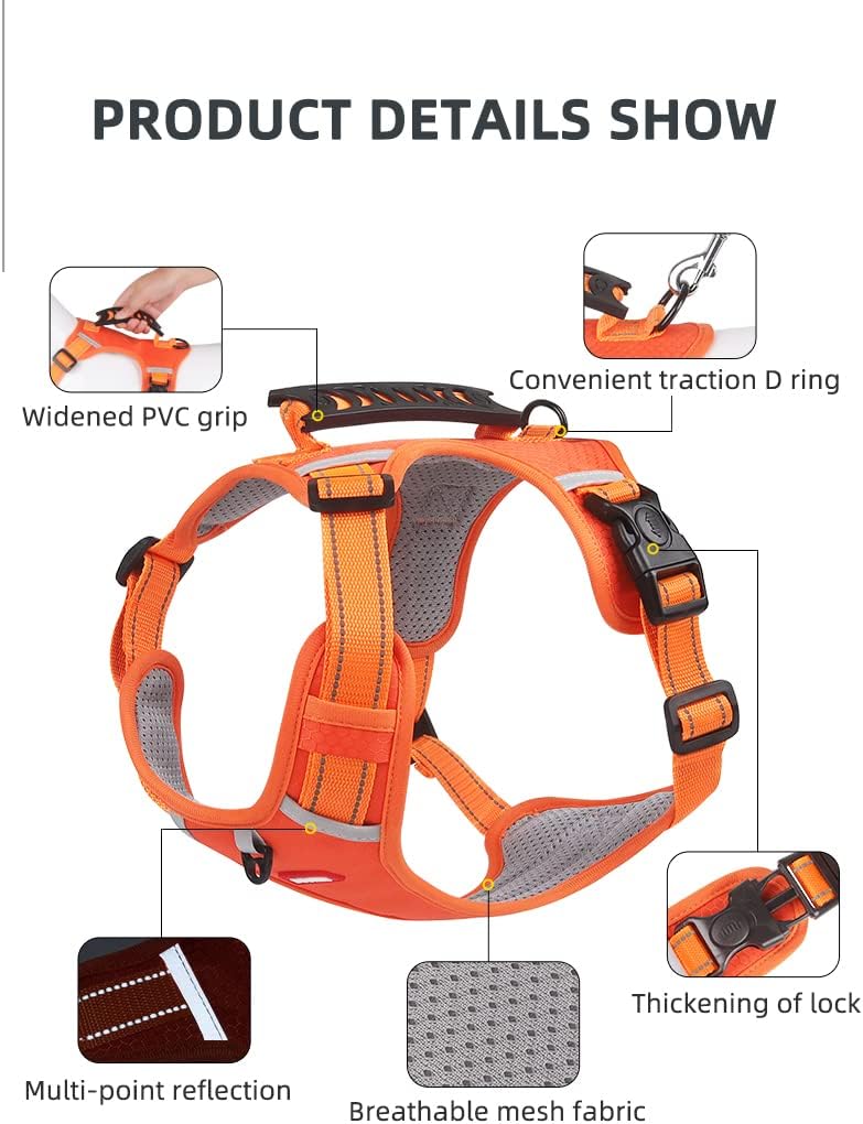 Le Pet New Dog Chest Harness Vest Type Reflective Big Dog Harness - Medium, Orange - Image 4