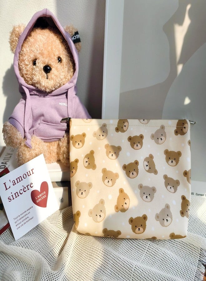 STARDW Flower Cosmetic Bags Makeup Bags for Women and Girls,Travel Makeup Bag Large Capacity Canvas Makeup Bag,Makeup Organizer Bag Zipper Pouch, Baby Bear, Large Capacity Aesthetic Makeup Bags Zipper - Image 2