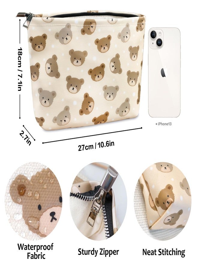 STARDW Flower Cosmetic Bags Makeup Bags for Women and Girls,Travel Makeup Bag Large Capacity Canvas Makeup Bag,Makeup Organizer Bag Zipper Pouch, Baby Bear, Large Capacity Aesthetic Makeup Bags Zipper - Image 3