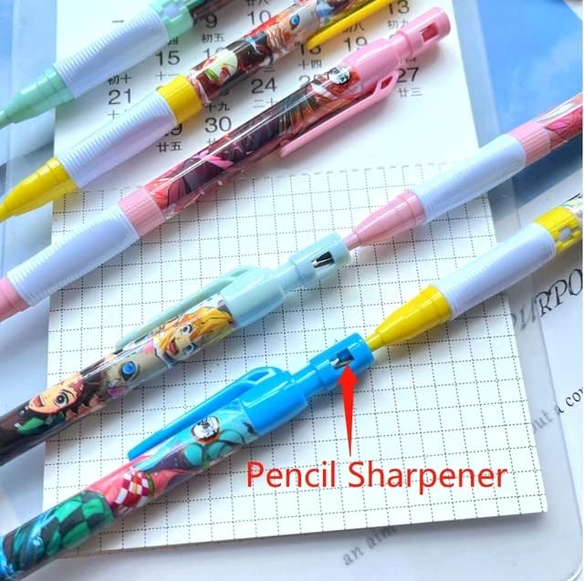 Generic AK Store (Pack of 4) Fancy Cartoon Printed Mechanical Pencils with Sharpener and Lead Refills Box for Kids, School Stationery, Birthday Party Return Gifts  - Image 4