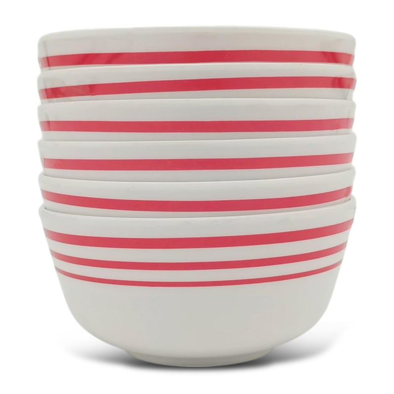 Superware | Pure Melamine | Bowl Set - Red Lines 4” (6 nos.) | Stain Free, Glazed Finish - Image 1