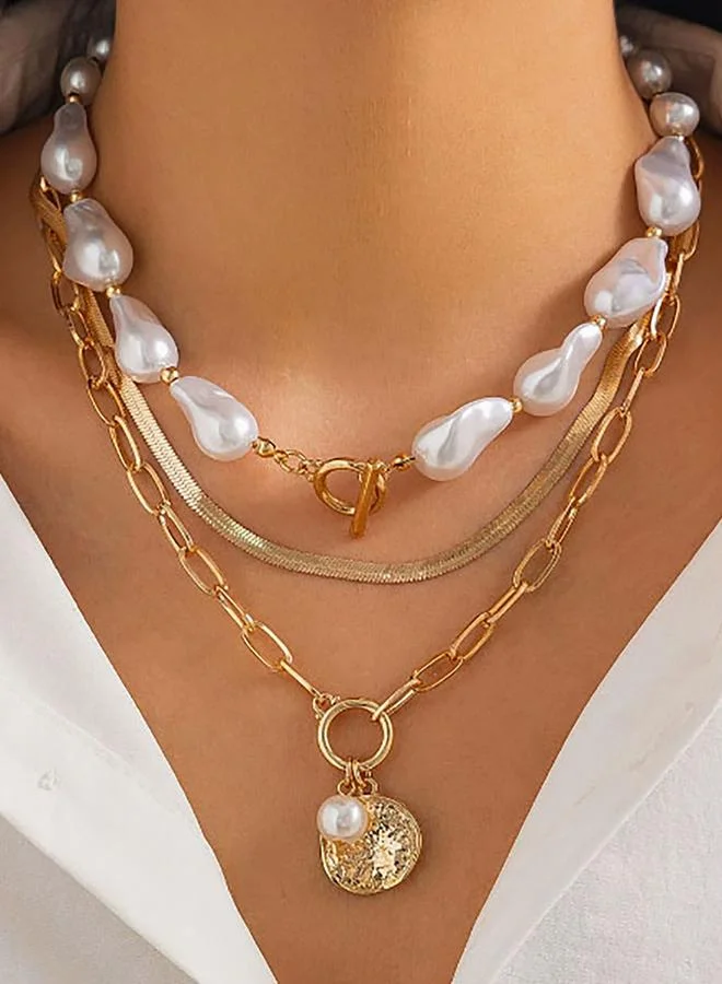 Styli Styli Set of 3 - Layered Gold Chain Necklace with Pearls