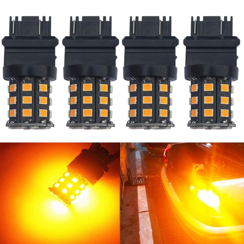 BlyilyB 3157 3156 3057 4157 3056 LED Bulbs Amber Yellow1224V Super Bright 850 Lumens Replacement For Brake Light Bulbs Pack of 4