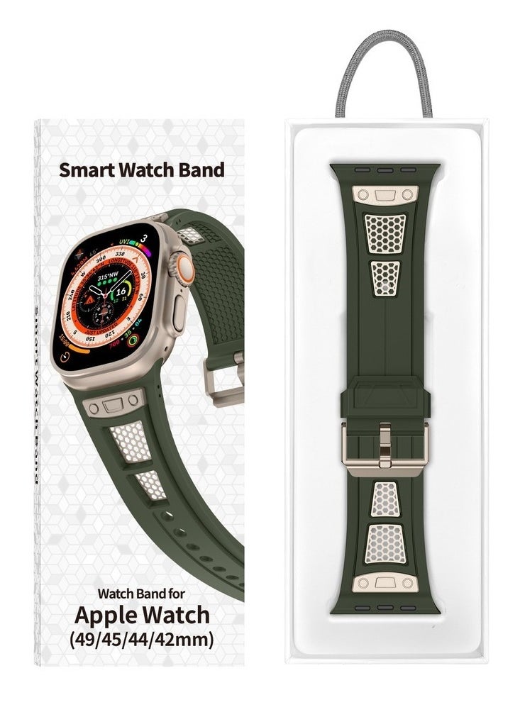 Generic - Luxury Sport Durable Rugged Watch Band Designed for Apple Watch Ultra 1/2 49mm 46mm 45mm 44mm 42mm, Soft Silicone Strap with Mesh TPU and Stainless Steel Buckle for iwatch Series 10 9 8 7 6 5 4 3 2 1 SE - Image 1