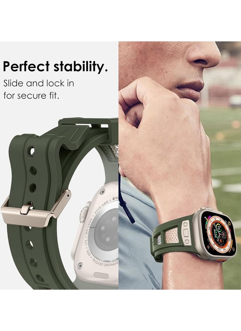 Generic - Luxury Sport Durable Rugged Watch Band Designed for Apple Watch Ultra 1/2 49mm 46mm 45mm 44mm 42mm, Soft Silicone Strap with Mesh TPU and Stainless Steel Buckle for iwatch Series 10 9 8 7 6 5 4 3 2 1 SE - Image 1