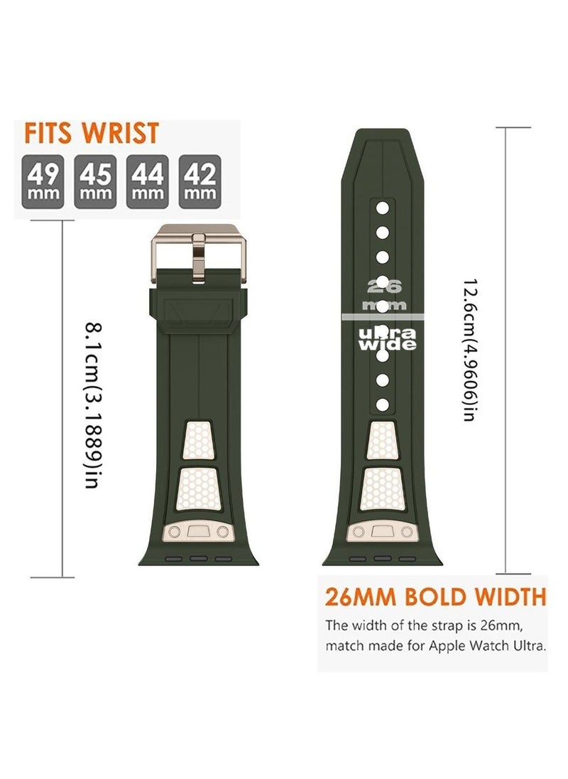 Generic - Luxury Sport Durable Rugged Watch Band Designed for Apple Watch Ultra 1/2 49mm 46mm 45mm 44mm 42mm, Soft Silicone Strap with Mesh TPU and Stainless Steel Buckle for iwatch Series 10 9 8 7 6 5 4 3 2 1 SE - Image 1