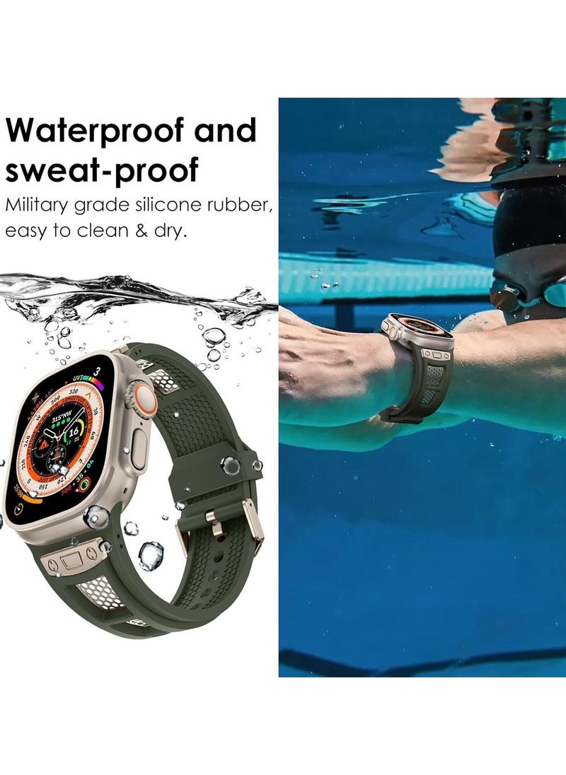 Generic - Luxury Sport Durable Rugged Watch Band Designed for Apple Watch Ultra 1/2 49mm 46mm 45mm 44mm 42mm, Soft Silicone Strap with Mesh TPU and Stainless Steel Buckle for iwatch Series 10 9 8 7 6 5 4 3 2 1 SE - Image 1