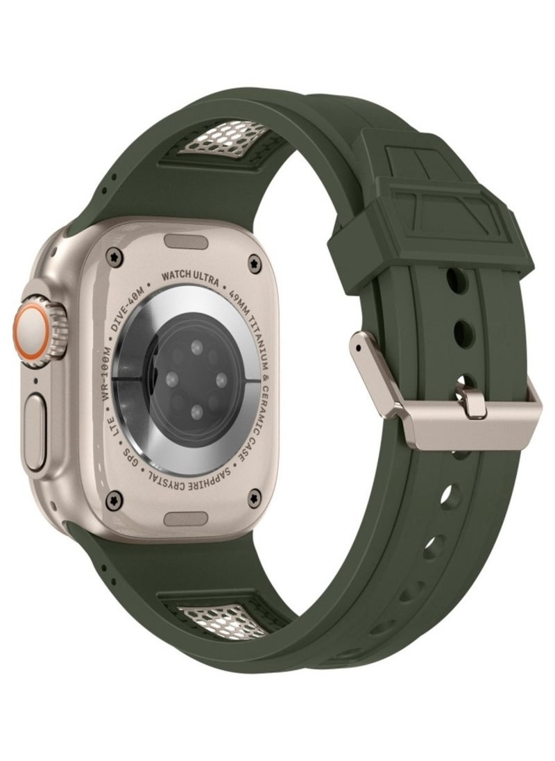 Generic - Luxury Sport Durable Rugged Watch Band Designed for Apple Watch Ultra 1/2 49mm 46mm 45mm 44mm 42mm, Soft Silicone Strap with Mesh TPU and Stainless Steel Buckle for iwatch Series 10 9 8 7 6 5 4 3 2 1 SE - Image 1