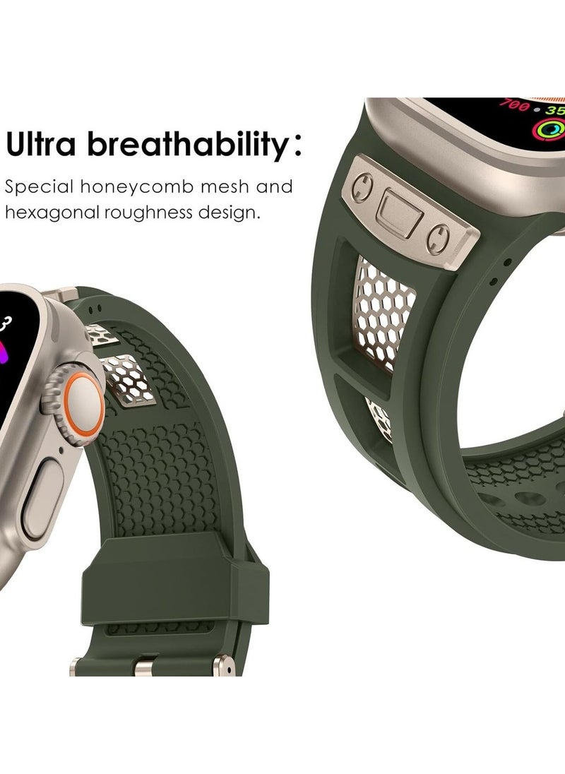 Generic - Luxury Sport Durable Rugged Watch Band Designed for Apple Watch Ultra 1/2 49mm 46mm 45mm 44mm 42mm, Soft Silicone Strap with Mesh TPU and Stainless Steel Buckle for iwatch Series 10 9 8 7 6 5 4 3 2 1 SE - Image 1