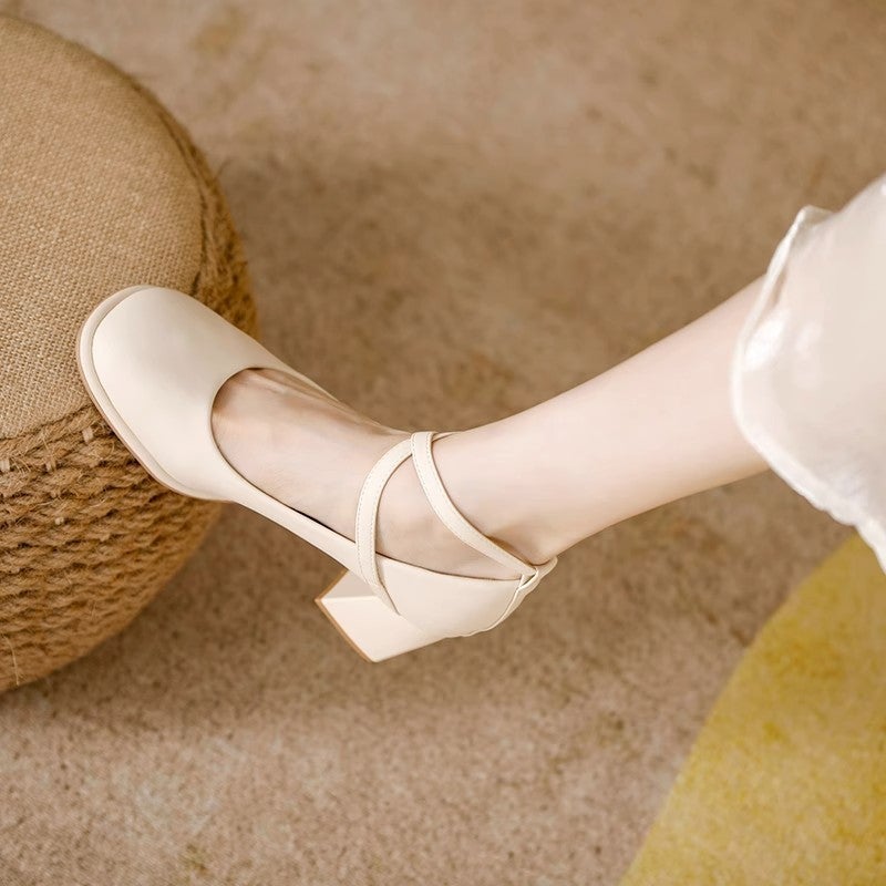 French Mary Jane Shoes 2025 Spring And Autum New Fashion Versatile Cross Buckle Strap Retro Thick High Heel Shoes - Image 5