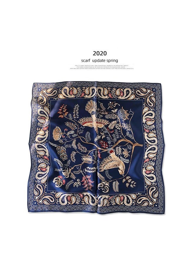 MEISEE 100% Pure Mulberry Silk Square Scarf 27"'x27"-70CM Head Scarf for Women Natural Silk Neckerchief Printed Headscarf, Blue-tree & Bird, 27in - Image 5