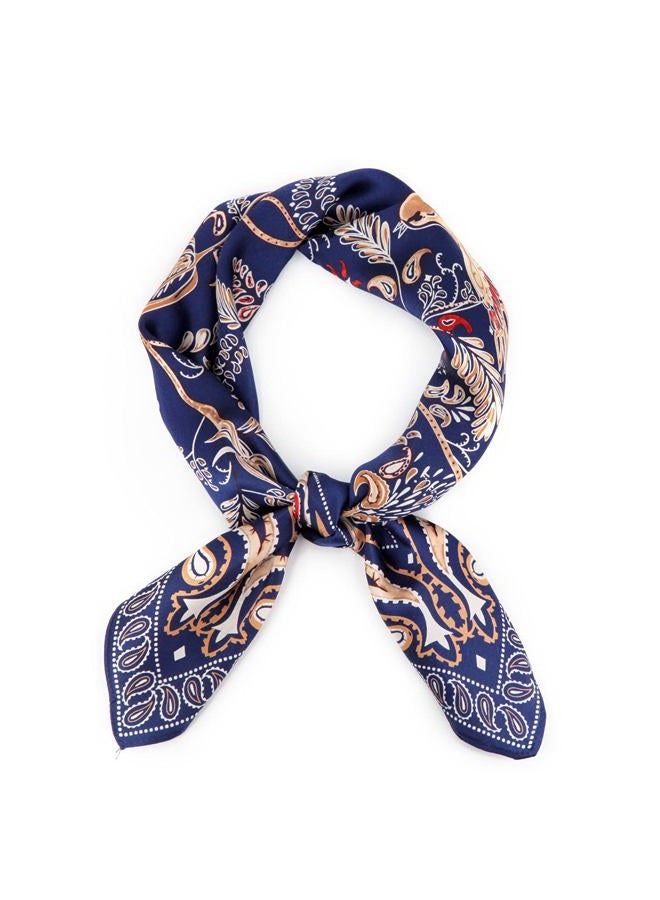 MEISEE 100% Pure Mulberry Silk Square Scarf 27"'x27"-70CM Head Scarf for Women Natural Silk Neckerchief Printed Headscarf, Blue-tree & Bird, 27in - Image 1