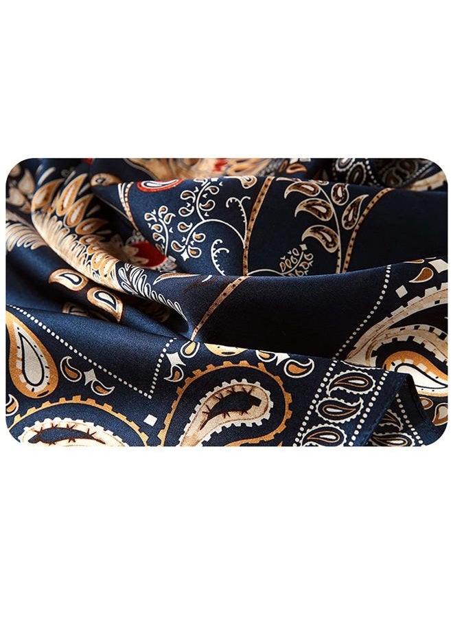 MEISEE 100% Pure Mulberry Silk Square Scarf 27"'x27"-70CM Head Scarf for Women Natural Silk Neckerchief Printed Headscarf, Blue-tree & Bird, 27in - Image 4