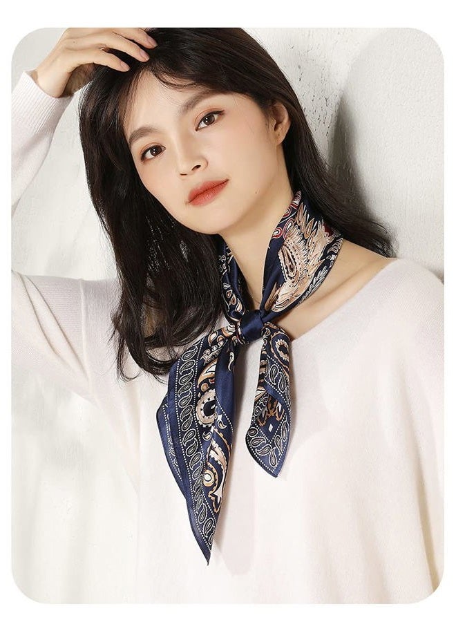 MEISEE 100% Pure Mulberry Silk Square Scarf 27"'x27"-70CM Head Scarf for Women Natural Silk Neckerchief Printed Headscarf, Blue-tree & Bird, 27in - Image 3