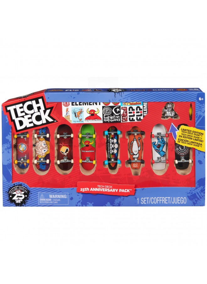 Tech Deck TECH DECK, 25th Anniversary 8-Pack Fingerboards with Exclusive Figure, Collectible and Customizable Mini Skateboards, Kids Toys for Ages 6 and up  - Image 1