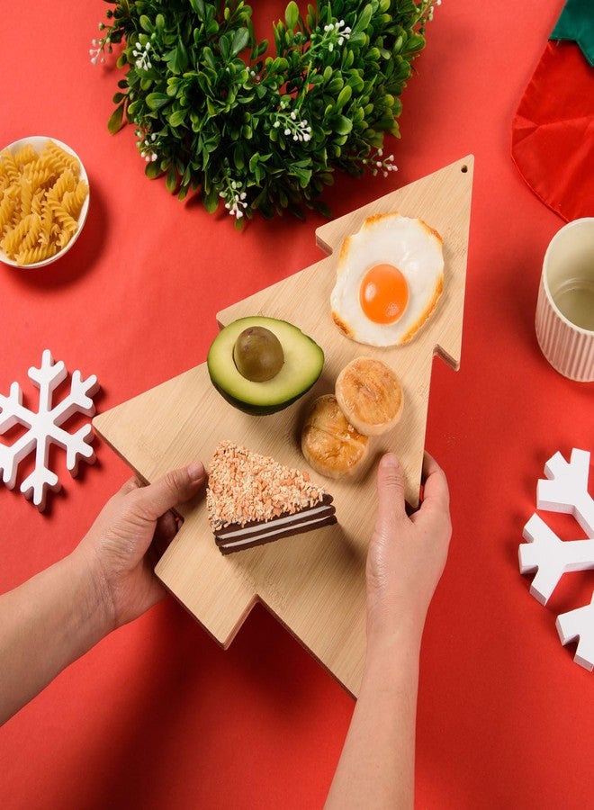 AWIZOM Christmas Bamboo Cutting Board Christmas Tree Shape Serving Board Wood Kitchen Chopping Board Decorative Wood Cheese Charcuterie Board for Housewarming Christmas Xmas Present,11.02x14.96x0.59" - Image 3
