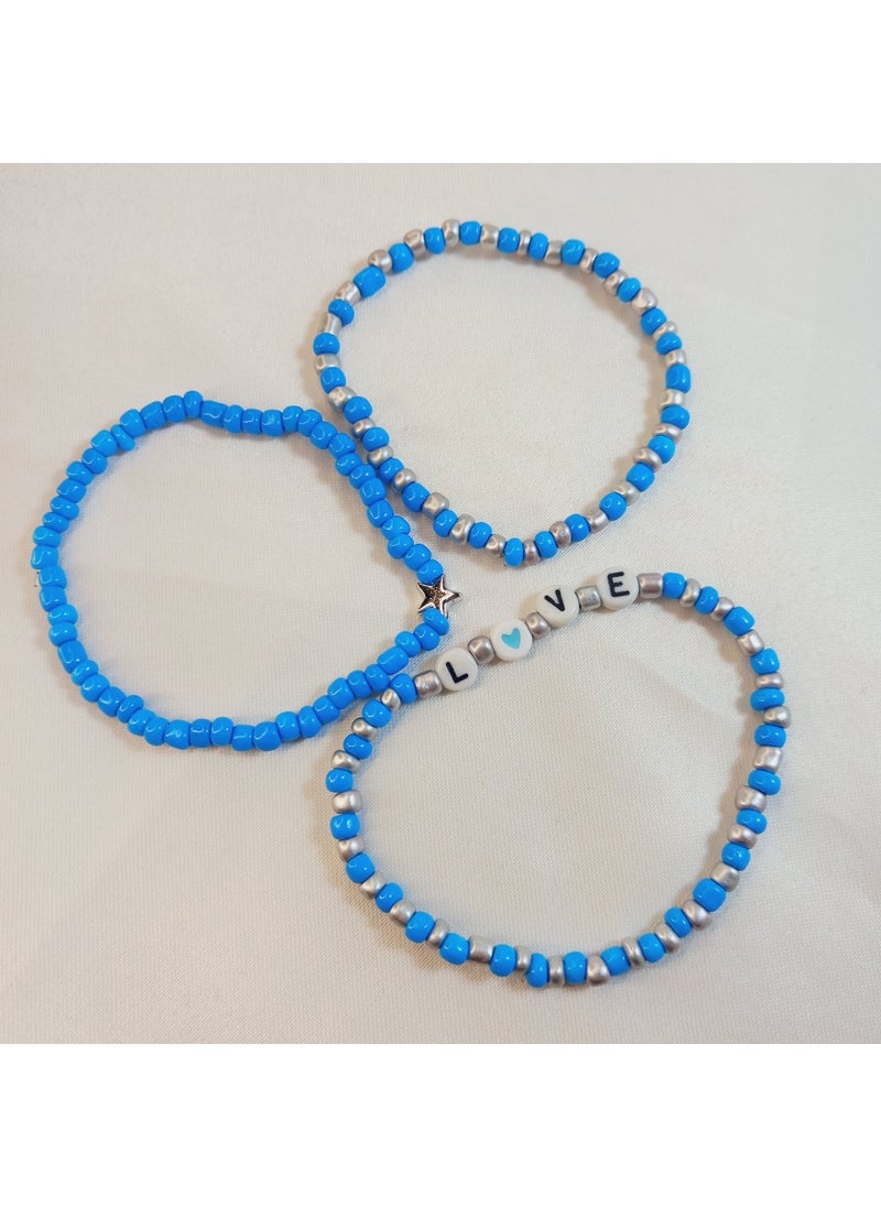 Crystal Atelier - Starry Fairycore Coquette Y2K Friendship Lover Beaded Heart 3-Pack Bracelet - Image 1