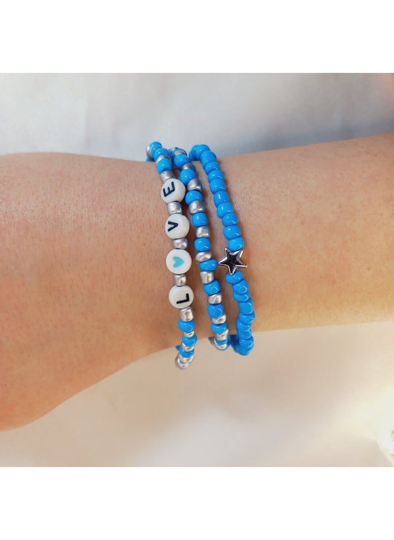 Crystal Atelier - Starry Fairycore Coquette Y2K Friendship Lover Beaded Heart 3-Pack Bracelet - Image 1