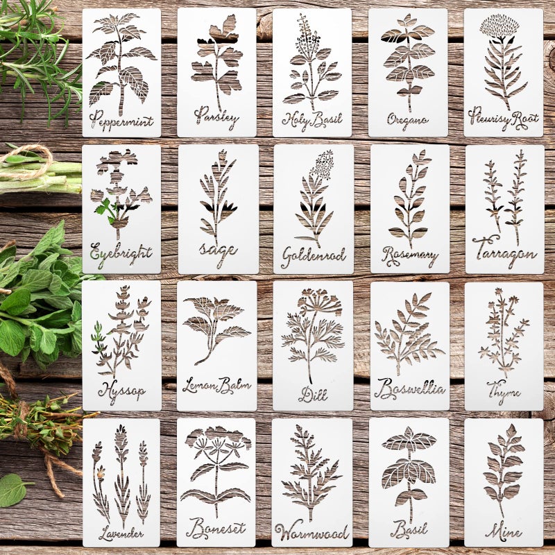 Jecery 20 Pcs Herb Stencils for Craft Reusable Plastic Garden Kitchen Plant Floral Botanical Painting Stencils for Craft Painting Art DIY Scrapbook Wall Floor Home Decor787 x 472 Inches