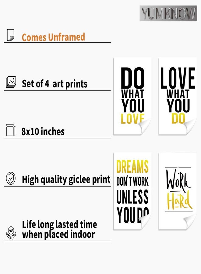 YUMKNOW Inspirational Wall Art for Bedroom - Motivational Posters for Office, Unframed Set of 4, 8x10, Positive Quotes for Teen Boy Girls Bedroom Bathroom, Pictures for Living Room Decor, Black Gold - Image 2