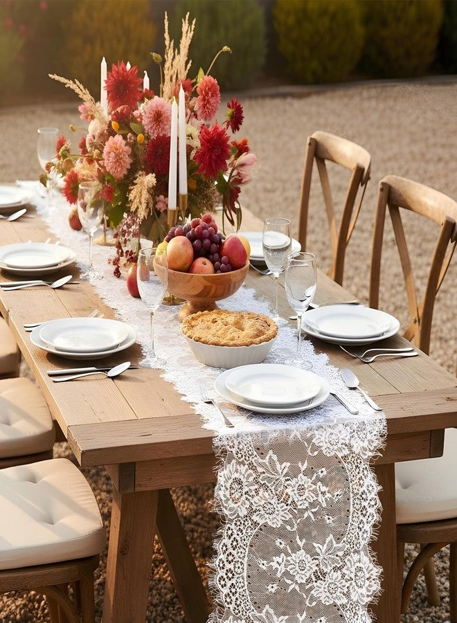 xozeooeu 12 Pack Lace Table Runner, 14 x 120 Inch Embroidered Floral Vintage Boho Table Runners for Holiday Wedding Bridal Party Decoration, White - Image 4