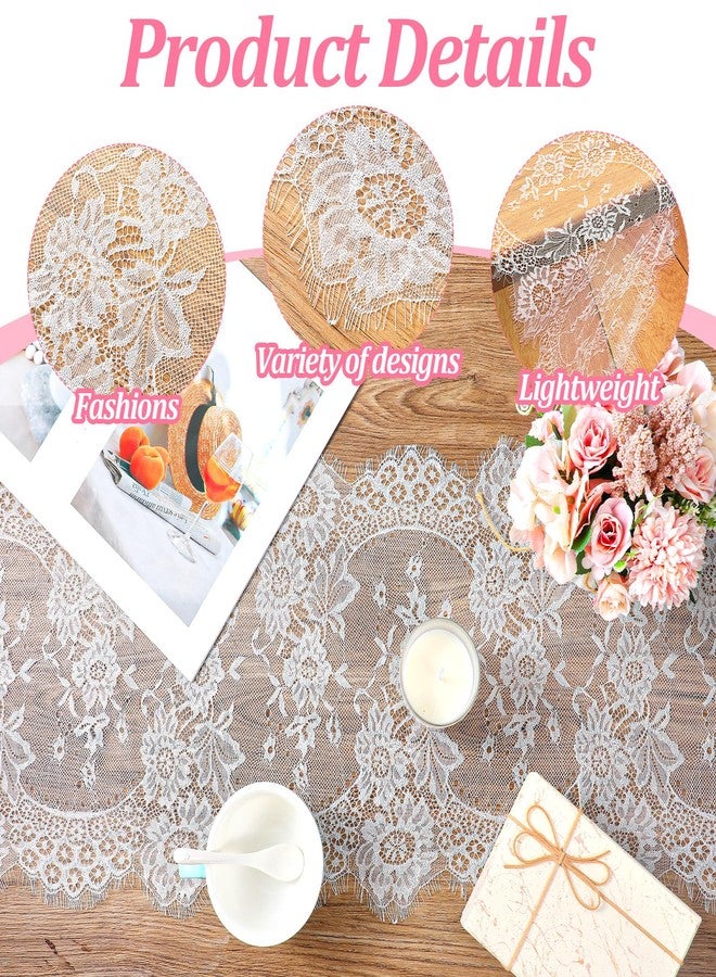 xozeooeu 12 Pack Lace Table Runner, 14 x 120 Inch Embroidered Floral Vintage Boho Table Runners for Holiday Wedding Bridal Party Decoration, White - Image 3
