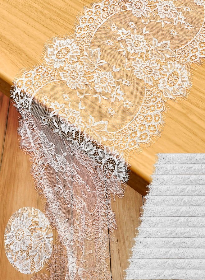 xozeooeu 12 Pack Lace Table Runner, 14 x 120 Inch Embroidered Floral Vintage Boho Table Runners for Holiday Wedding Bridal Party Decoration, White - Image 1