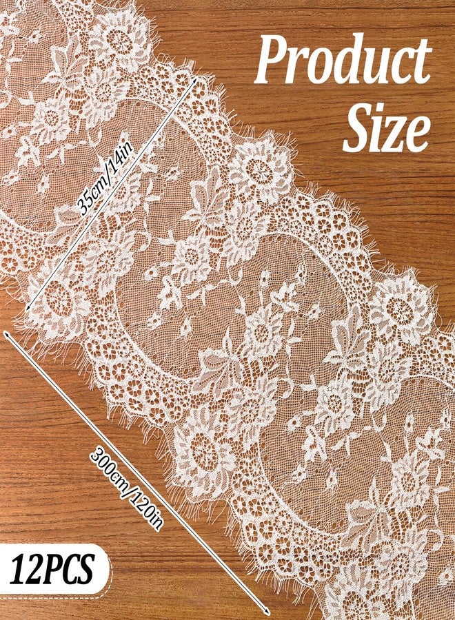 xozeooeu 12 Pack Lace Table Runner, 14 x 120 Inch Embroidered Floral Vintage Boho Table Runners for Holiday Wedding Bridal Party Decoration, White - Image 2