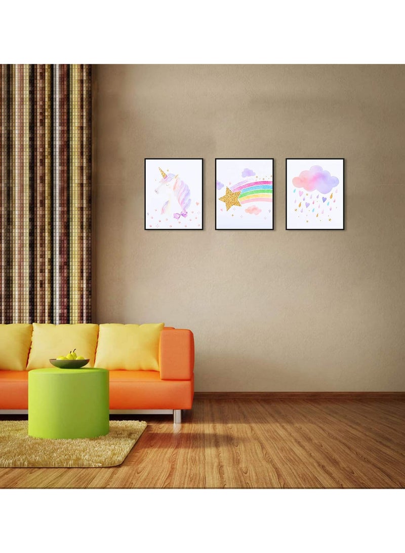 GGOOT 3Pcs Unicorn Wall Posters Rainbow Unicorn Canvas Wall Art Prints Painting Pictures for Girls Kids Bedroom Nursery Wall Decor - Image 2